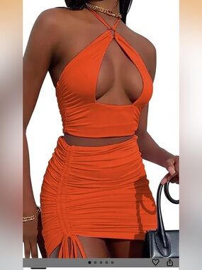 Amazon Orange Ruched Tie-Side Mini Skirt
